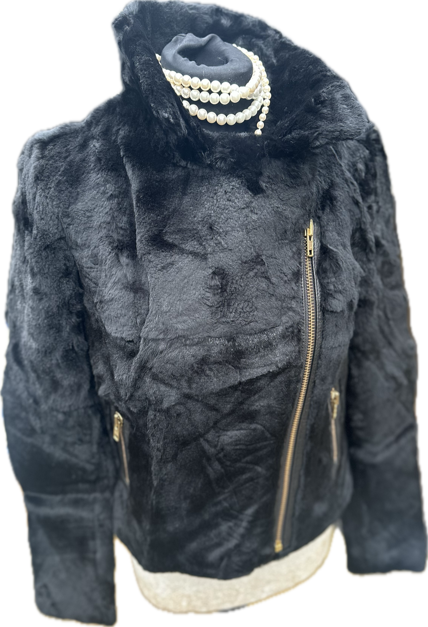 New Muubaa Ladies Black Fur Motorcycle Biker Jacket UK 10