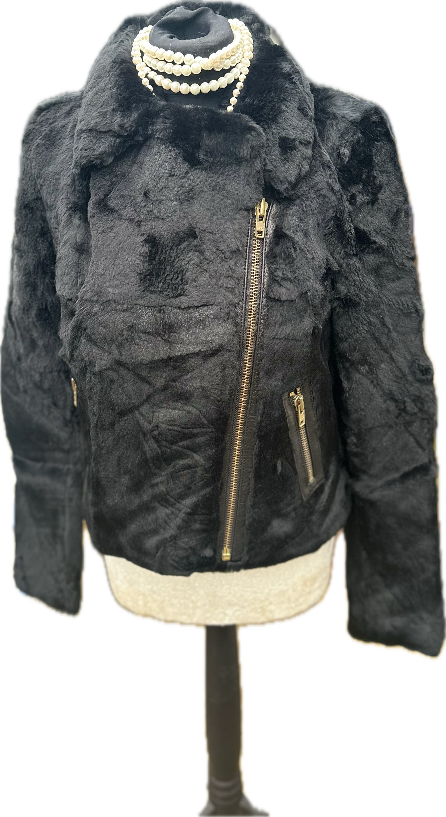 New Muubaa Ladies Black Fur Motorcycle Biker Jacket UK 10