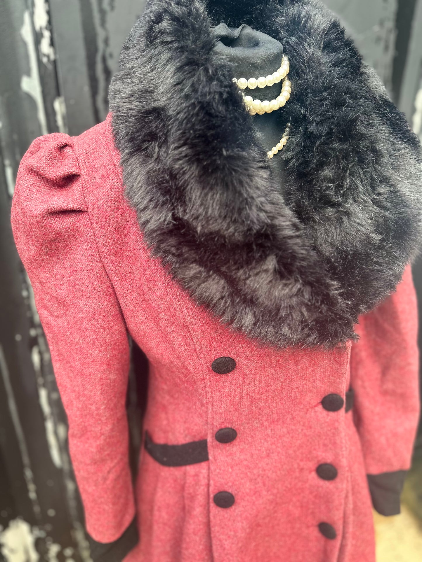 Banned Vintage Double Breasted faux fur collar Long coat UK Size 12