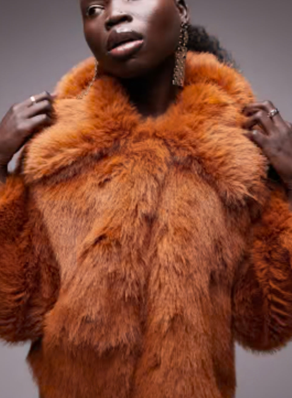 Brand New TopShop Burnt Orange Faux Fur Coat