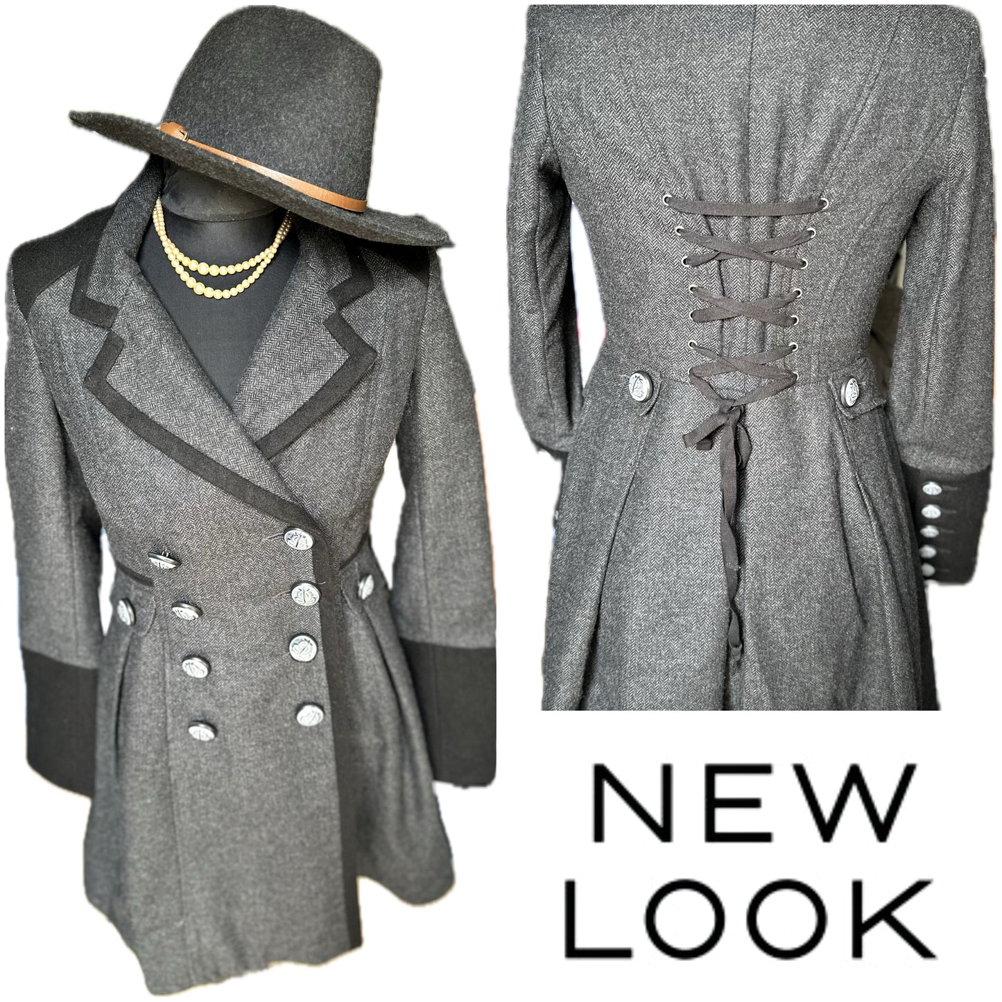 New look Corset Tweed Long Coat UK Size 8