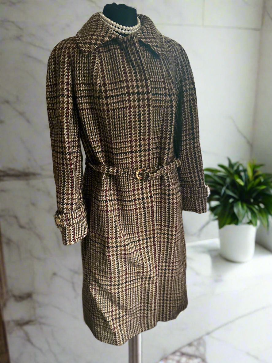 Ladies Aquascutum Long tweed coat with belt UK Size 12
