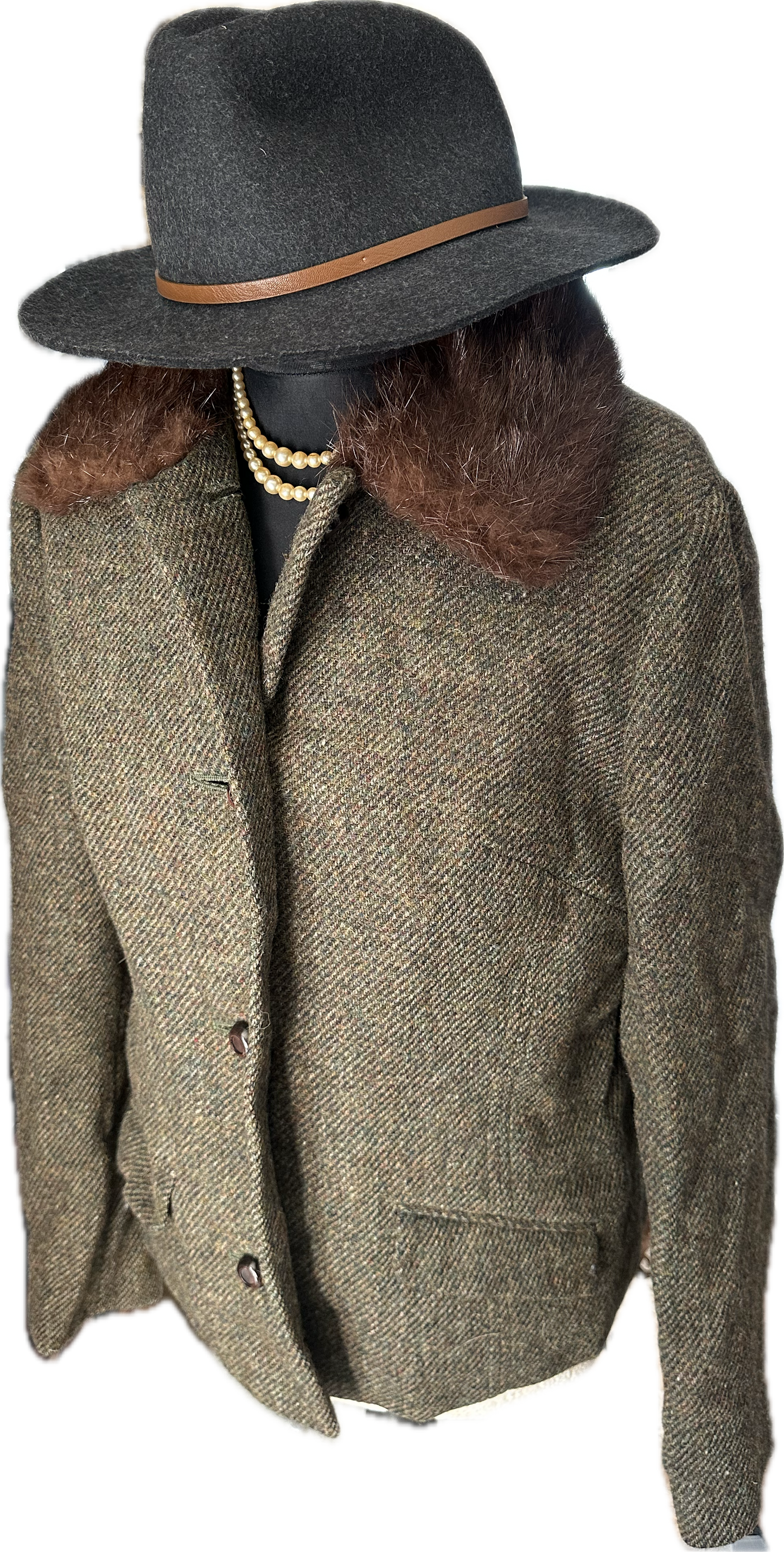 Womens Harris Tweed Jacket with fur collar UK 12