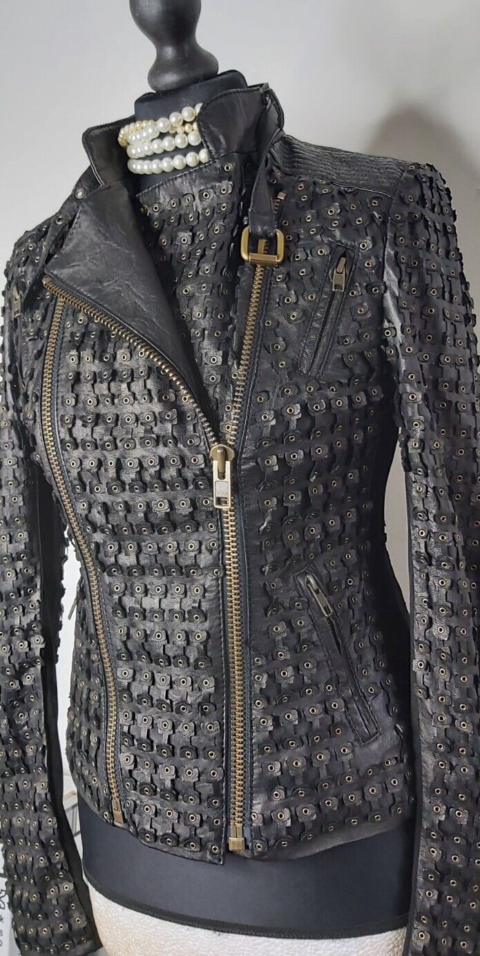 NEW TAGS Ladies Catherine Malandrino 100% Leather Biker Jacket US, UK 8