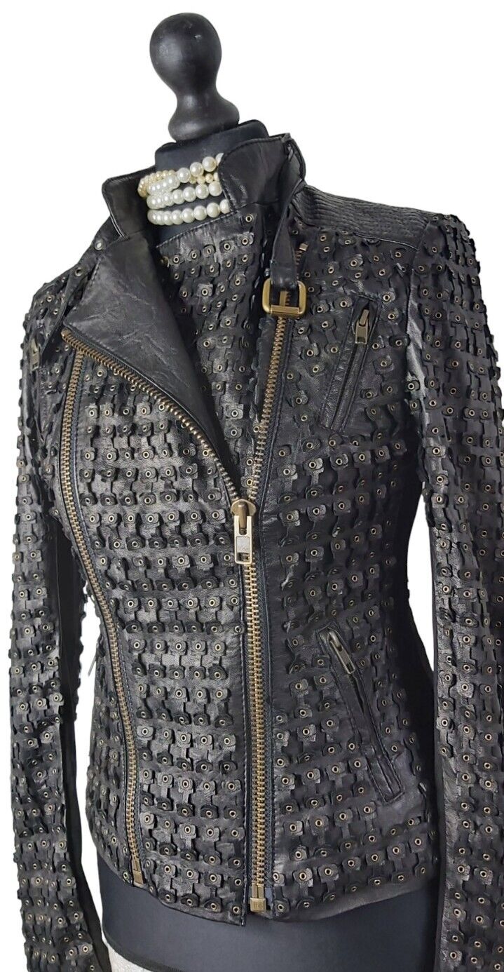 NEW TAGS Ladies Catherine Malandrino 100% Leather Biker Jacket US, UK 8