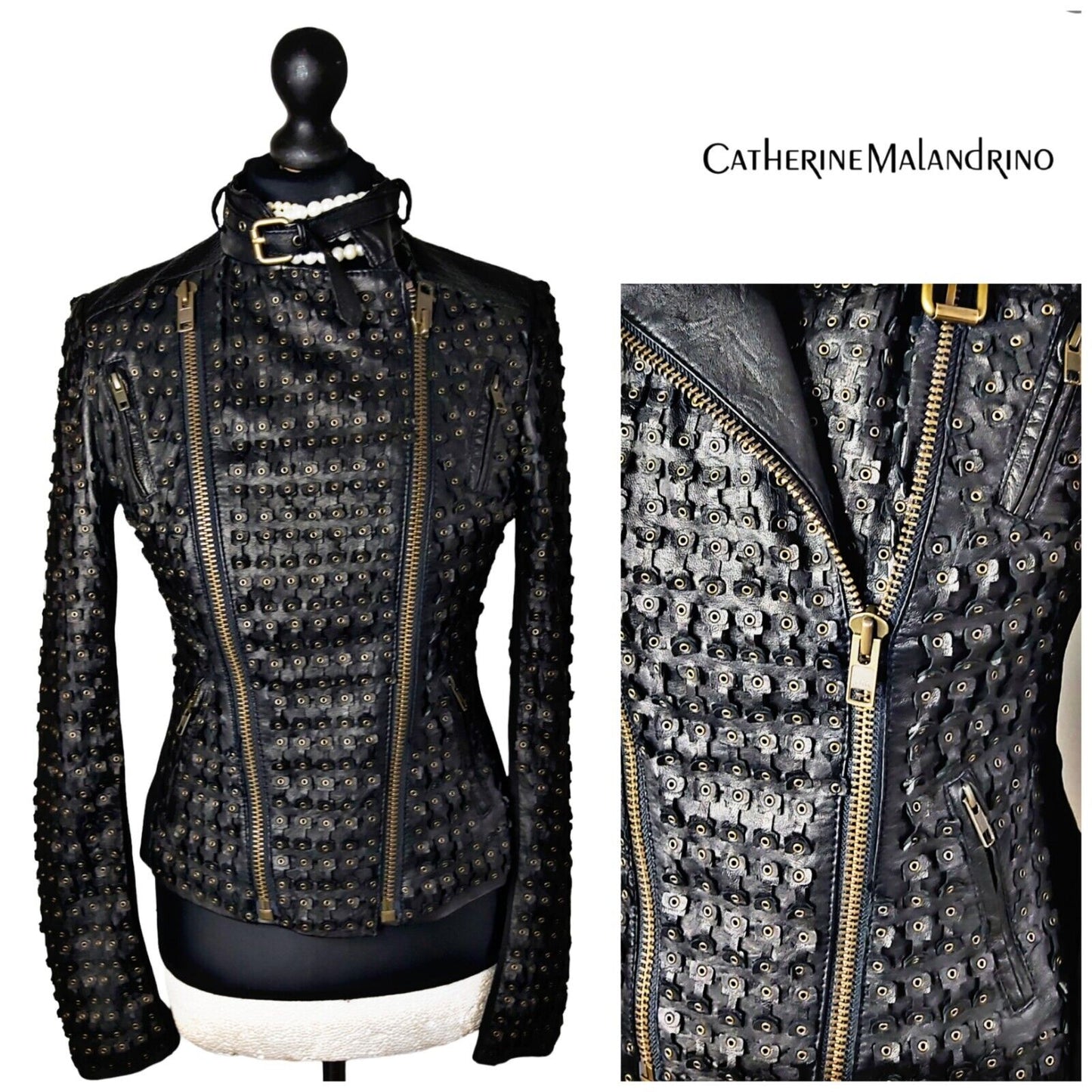 NEW TAGS Ladies Catherine Malandrino 100% Leather Biker Jacket US, UK 8
