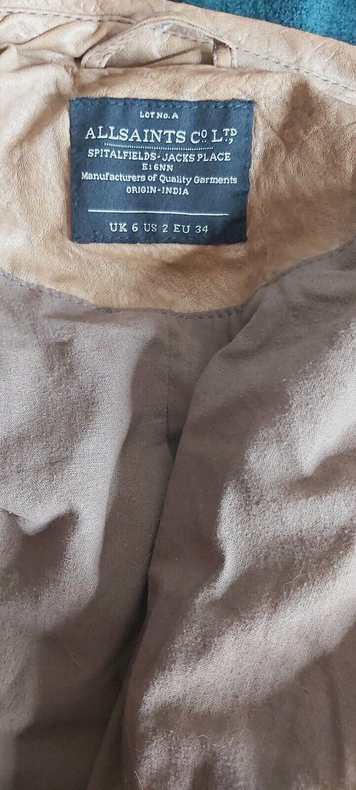 Ladies All Saints Spitafields Tan Brown leather Biker Jacket UK 6 US 2 EU34