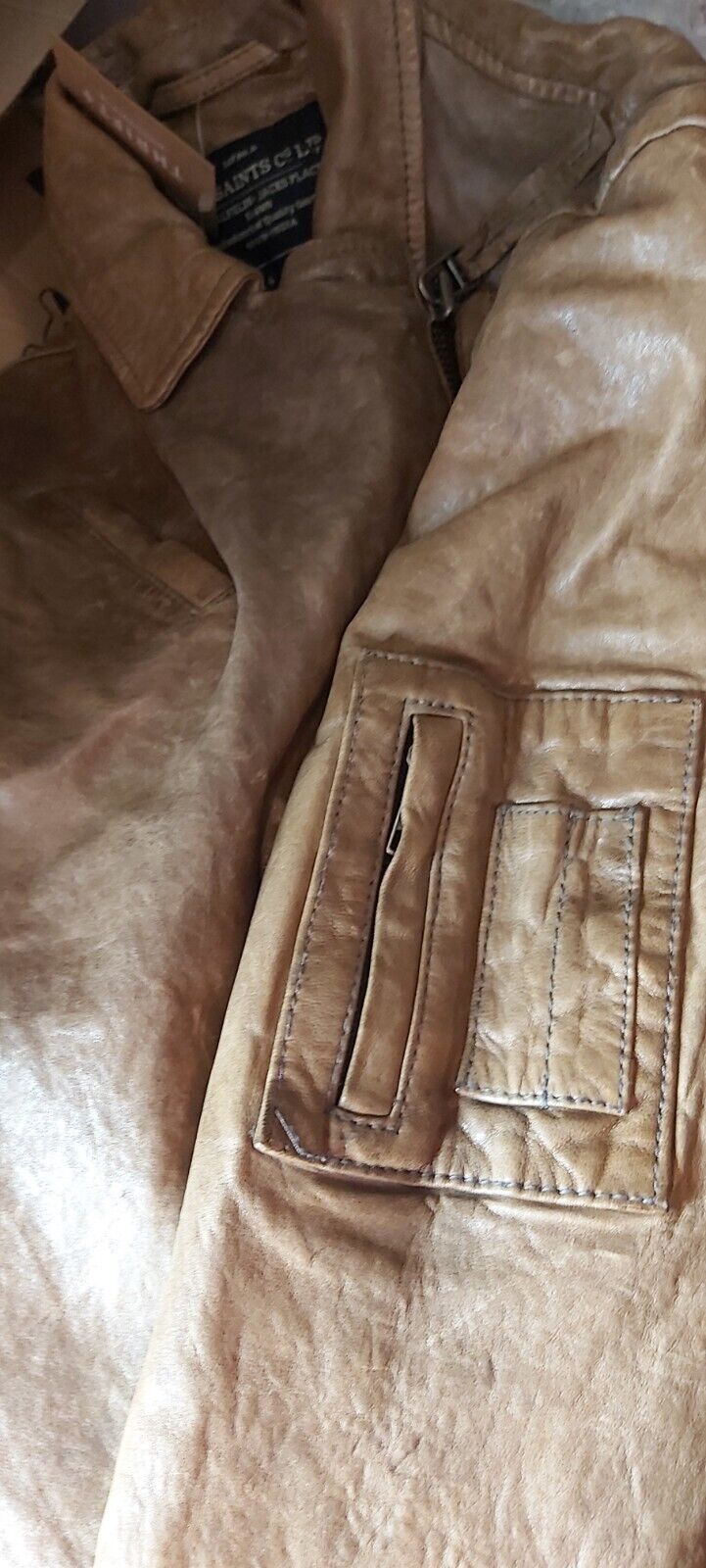 Ladies All Saints Spitafields Tan Brown leather Biker Jacket UK 6 US 2 EU34