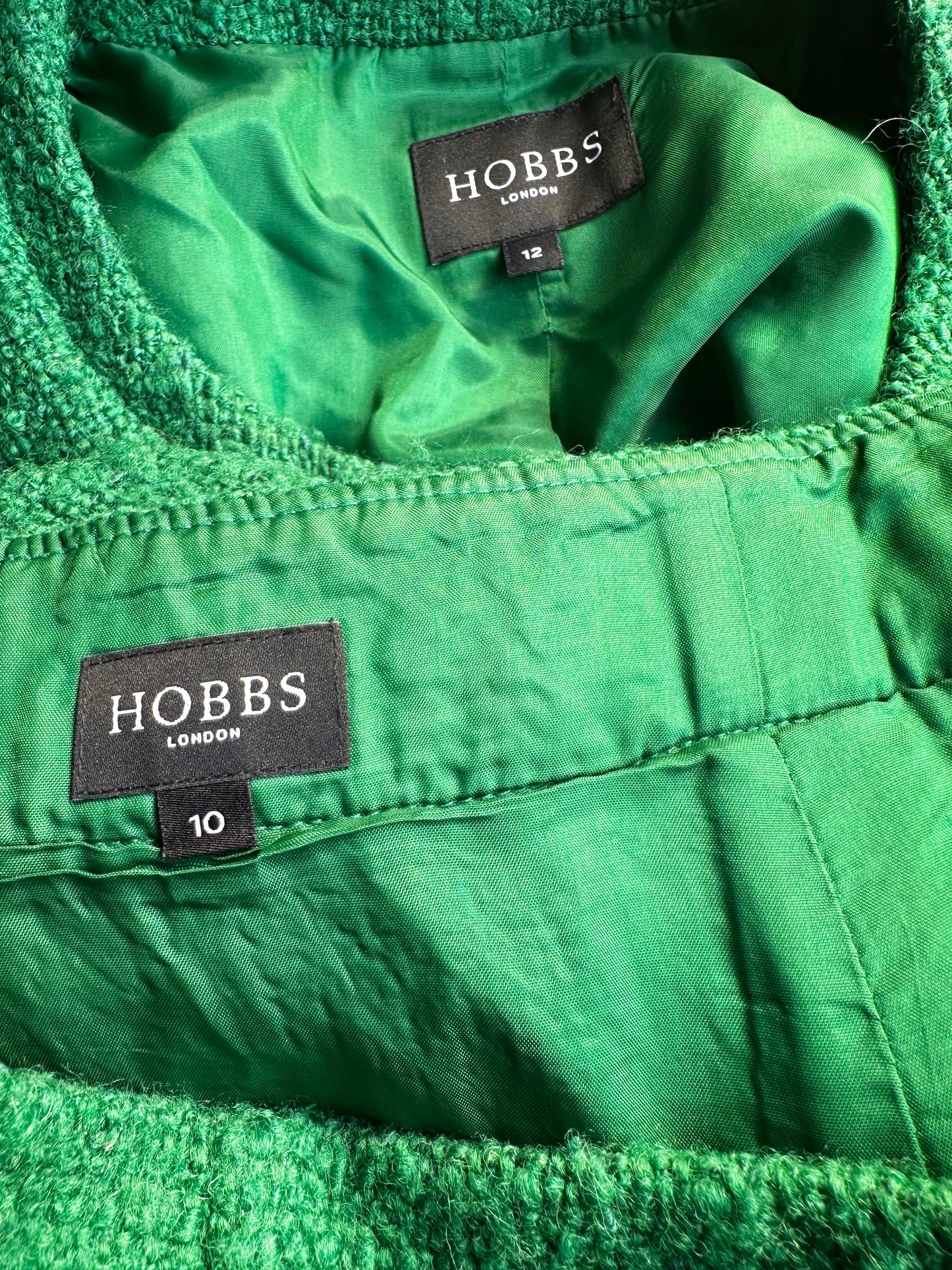 Hobbs Vintage Boucle Green wool Jacket skirt suit UK size 10