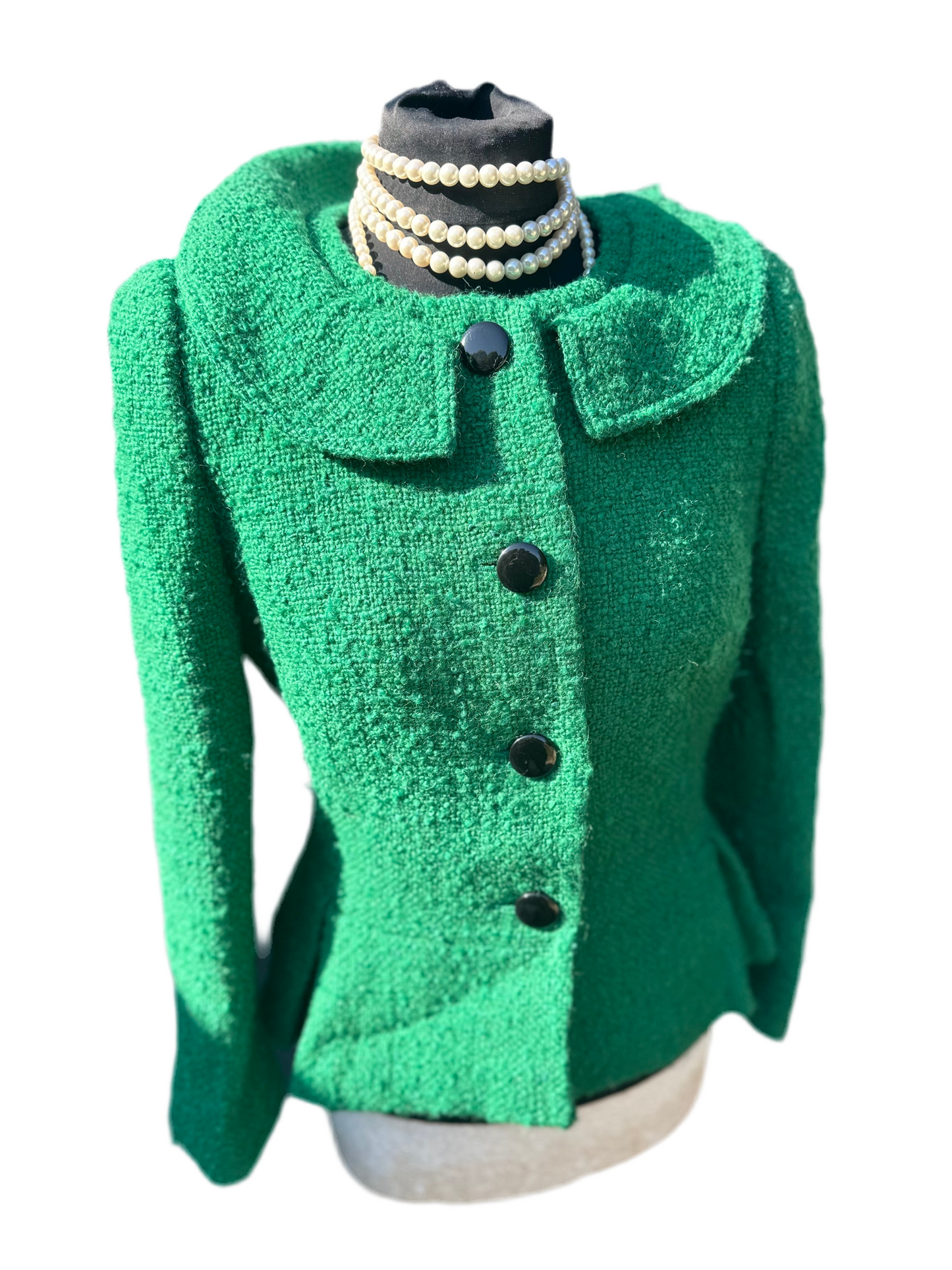 Hobbs Vintage Boucle Green wool Jacket skirt suit UK size 10