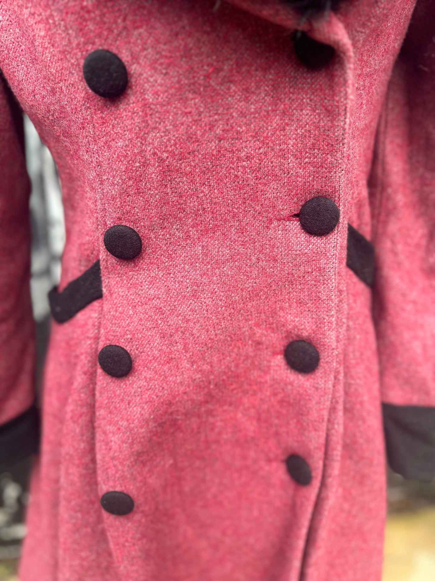 Banned Vintage Double Breasted faux fur collar Long coat UK Size 12