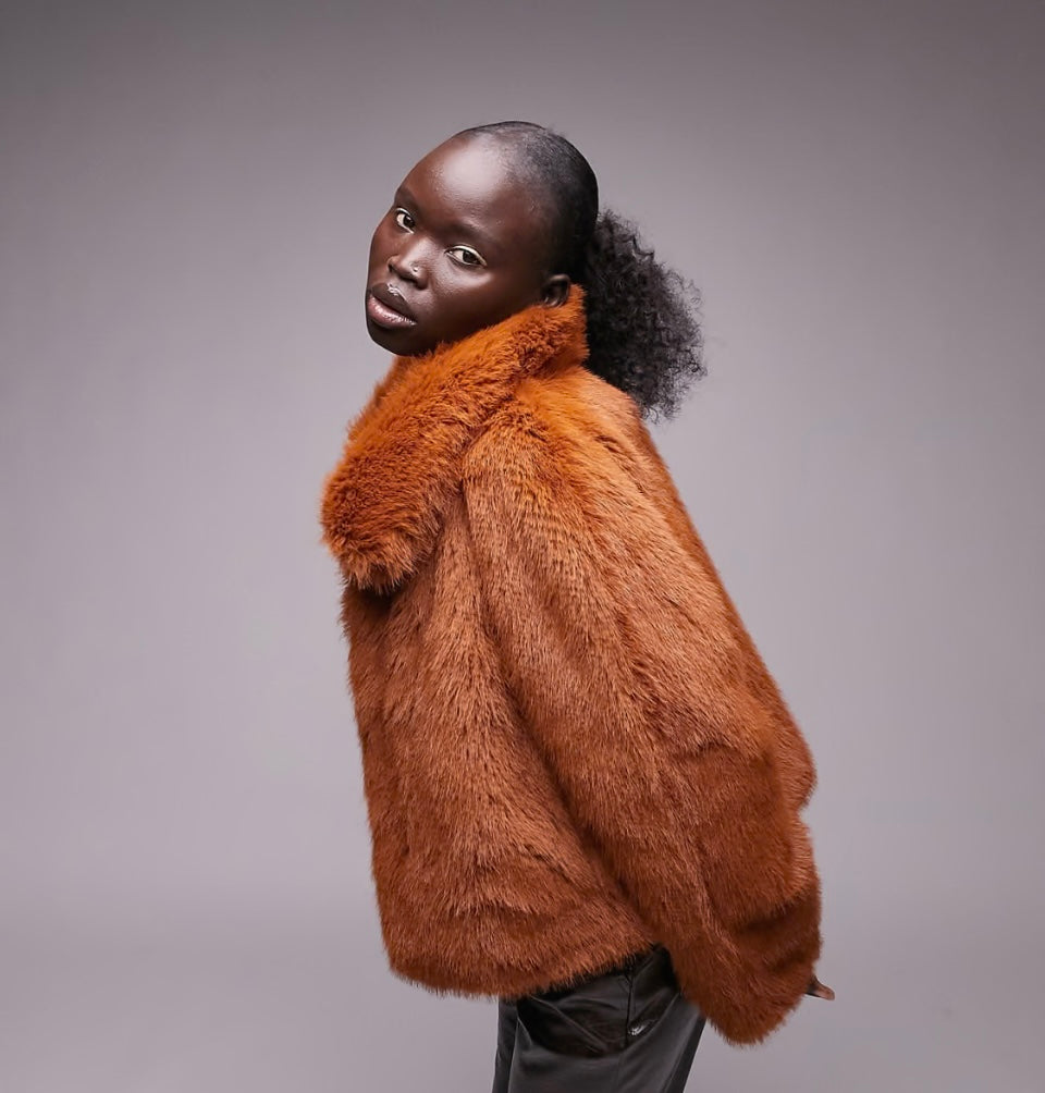 Brand New TopShop Burnt Orange Faux Fur Coat