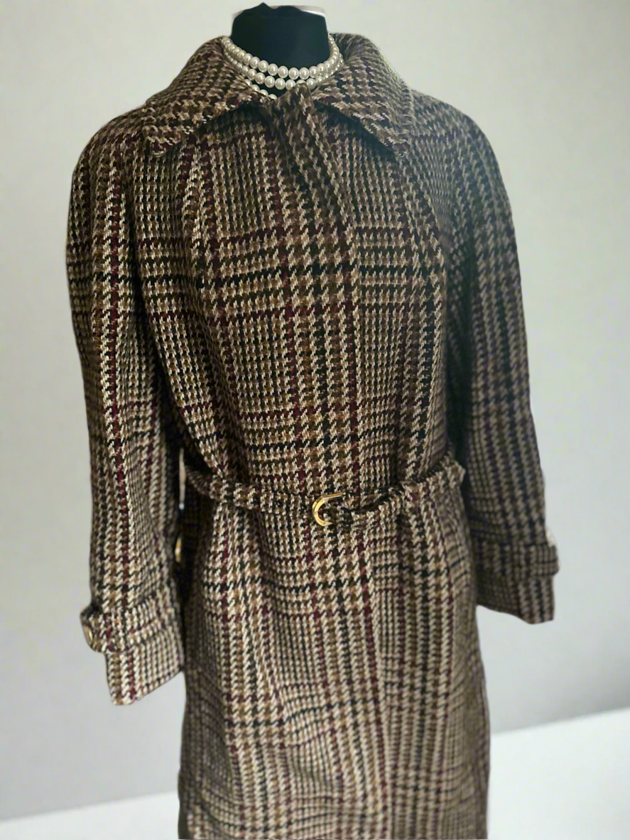Ladies Aquascutum Long tweed coat with belt UK Size 12
