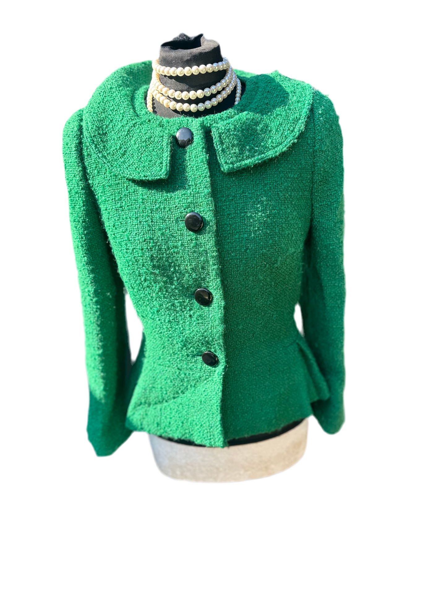 Hobbs Vintage Boucle Green wool Jacket skirt suit UK size 10
