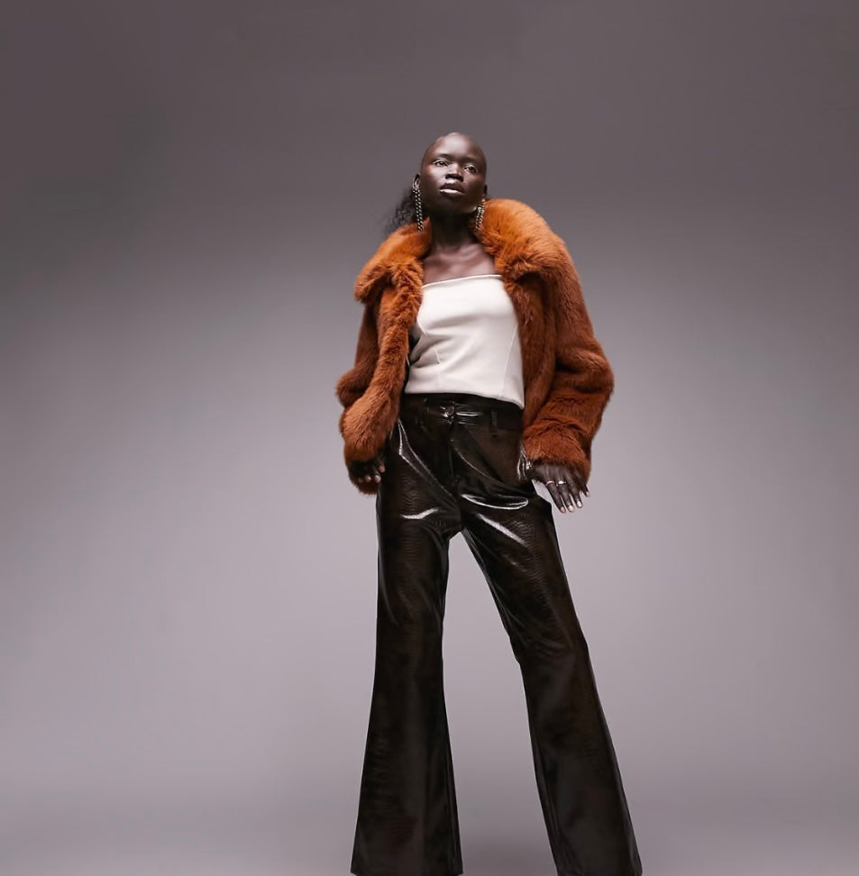 Brand New TopShop Burnt Orange Faux Fur Coat