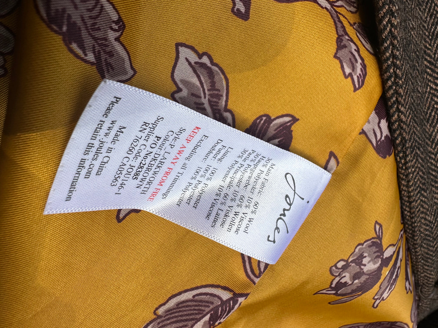 Women’s Joules Brown Wool Tweed Jacket UK Size 10