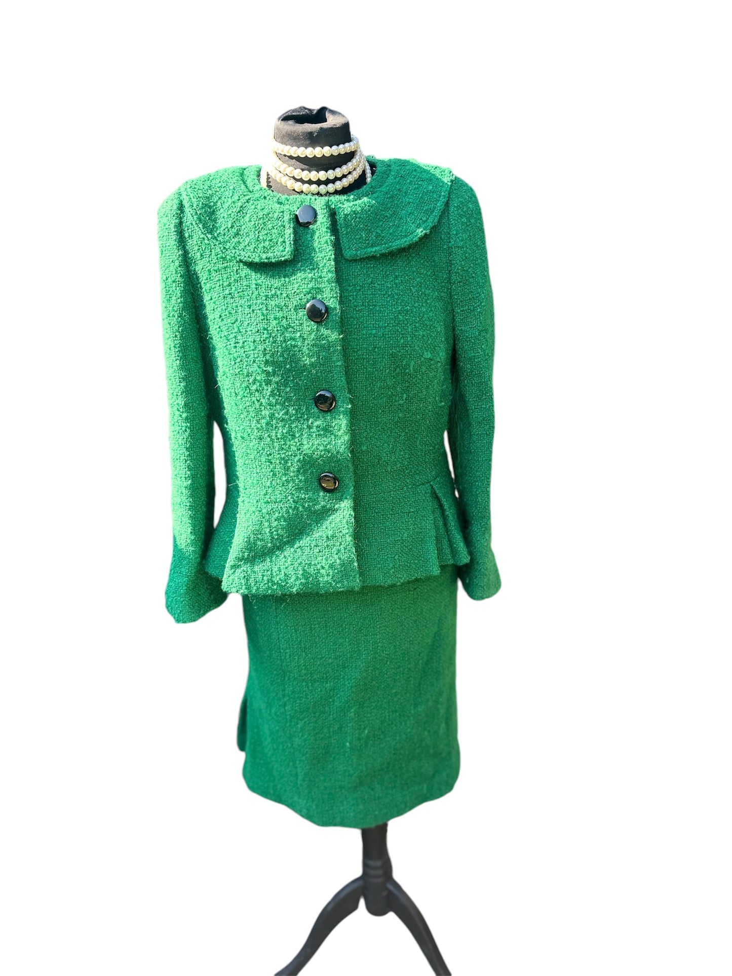Hobbs Vintage Boucle Green wool Jacket skirt suit UK size 10