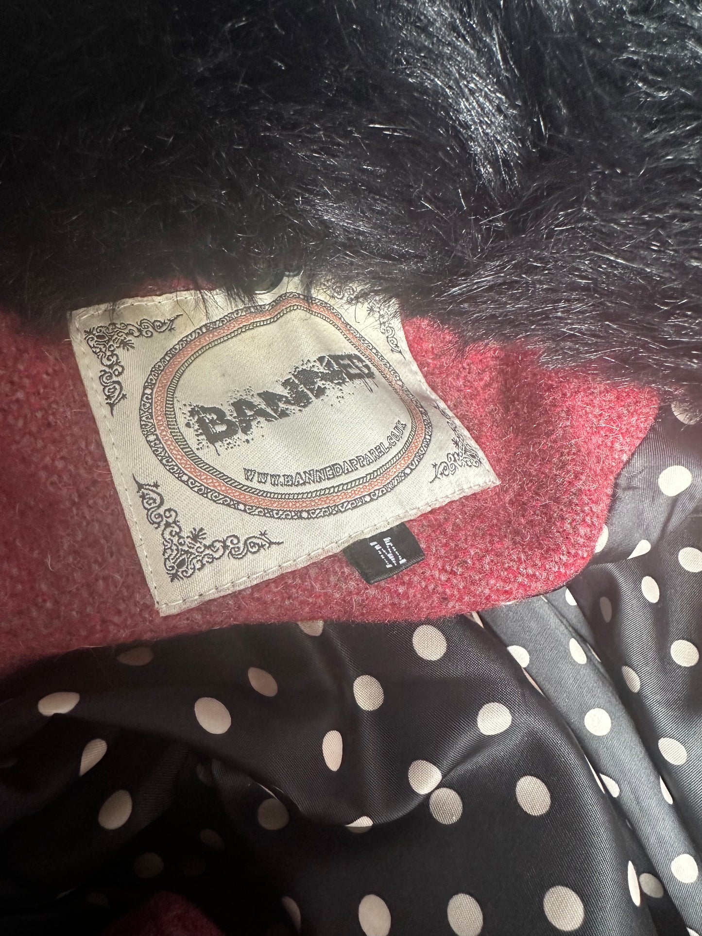 Banned Vintage Double Breasted faux fur collar Long coat UK Size 12