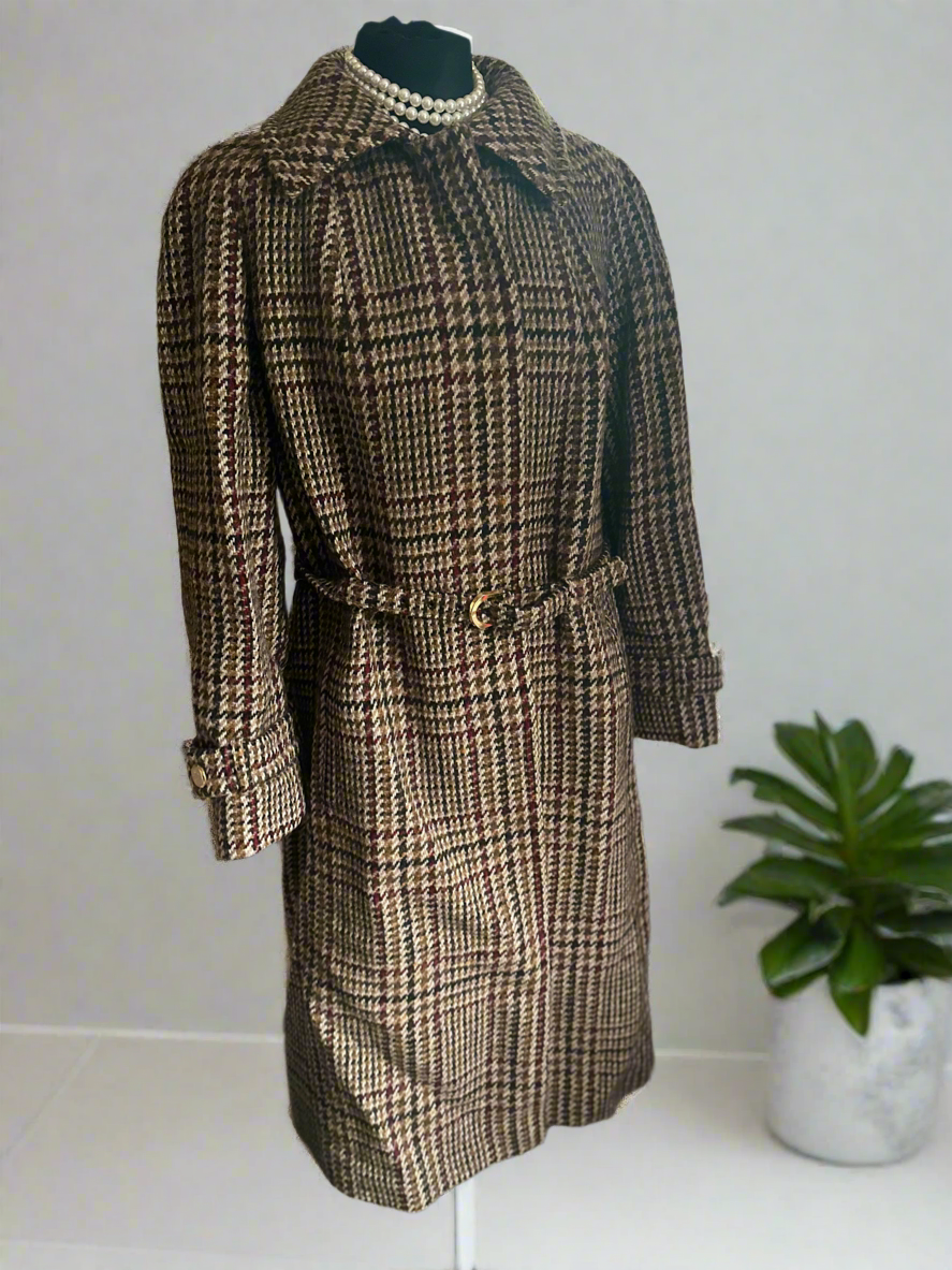 Ladies Aquascutum Long tweed coat with belt UK Size 12