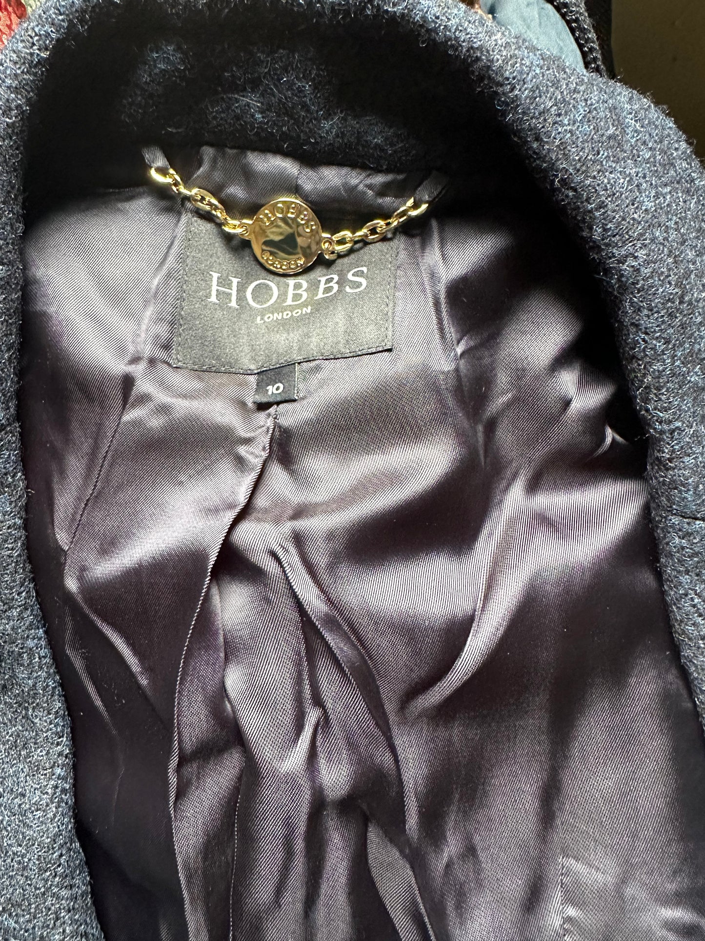 Ladies Hobbs fitted jacket 100% wool Tweed Navy Jacket