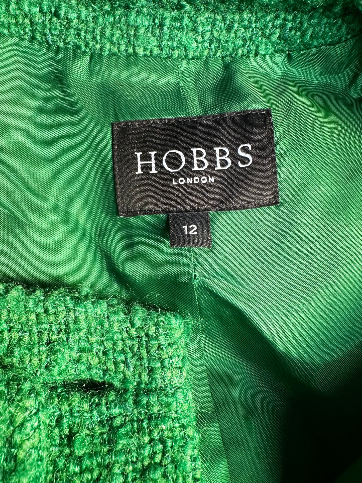 Hobbs Vintage Boucle Green wool Jacket skirt suit UK size 10