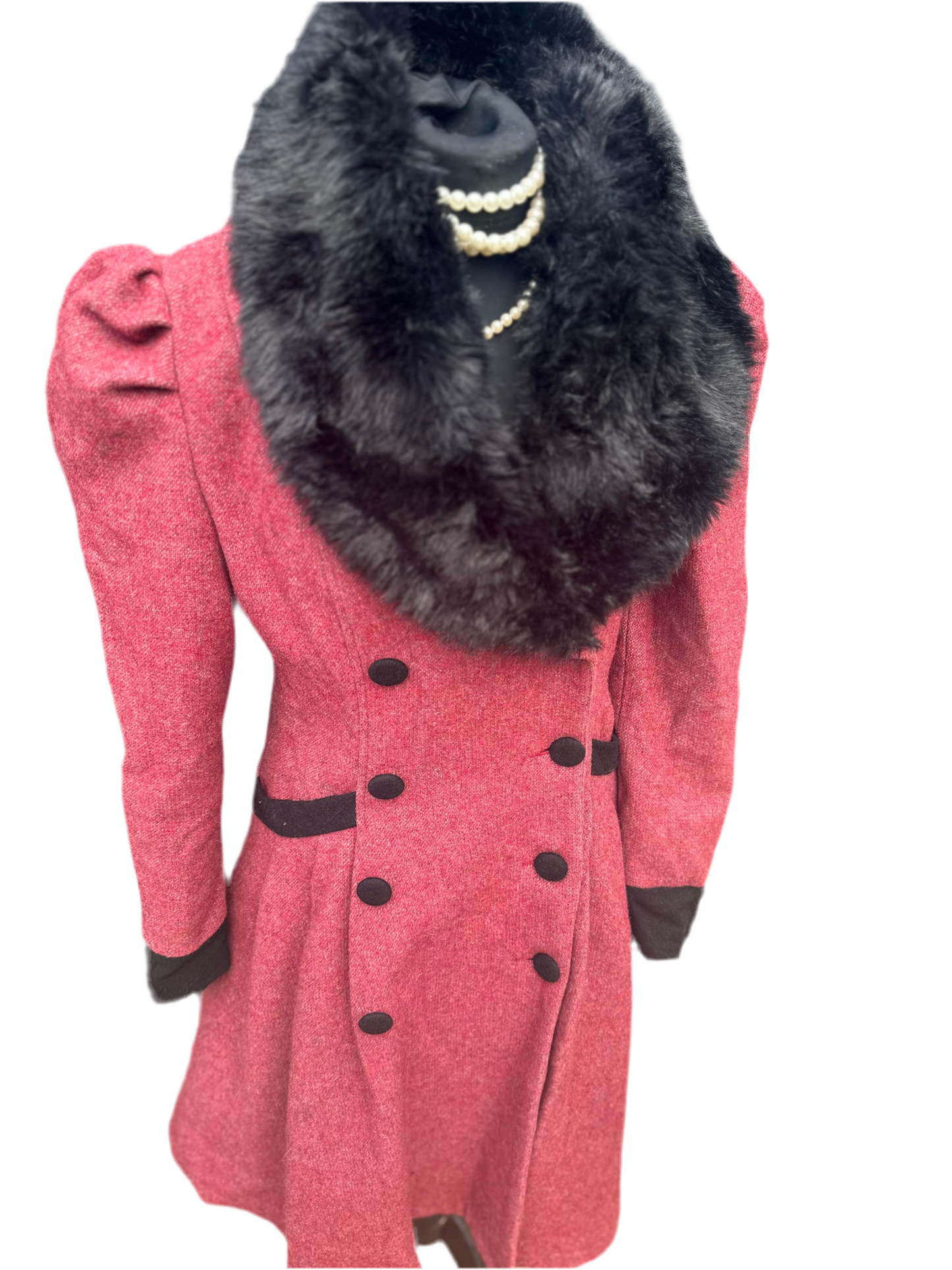 Banned Vintage Double Breasted faux fur collar Long coat UK Size 12