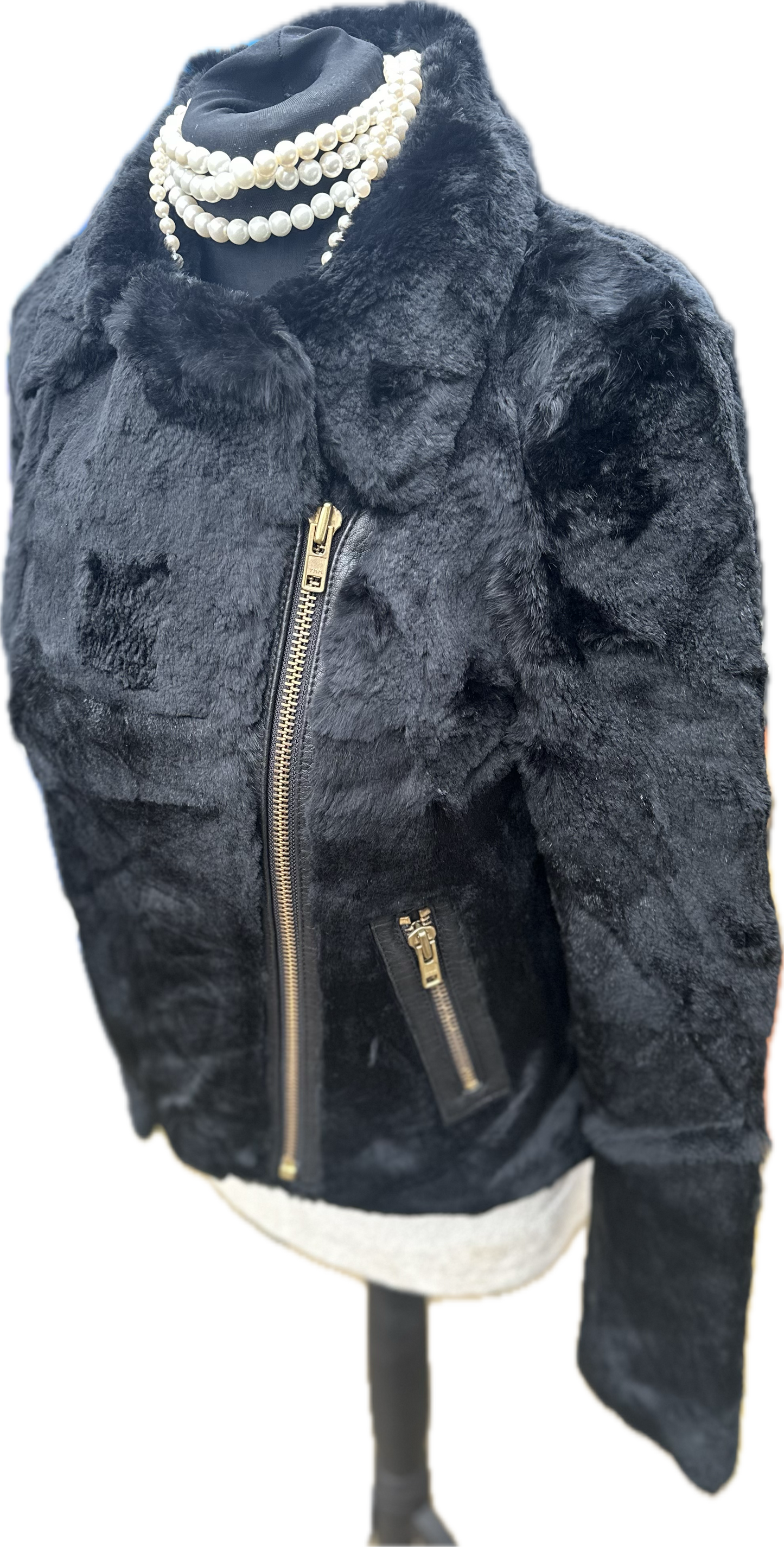 New Muubaa Ladies Black Fur Motorcycle Biker Jacket UK 10