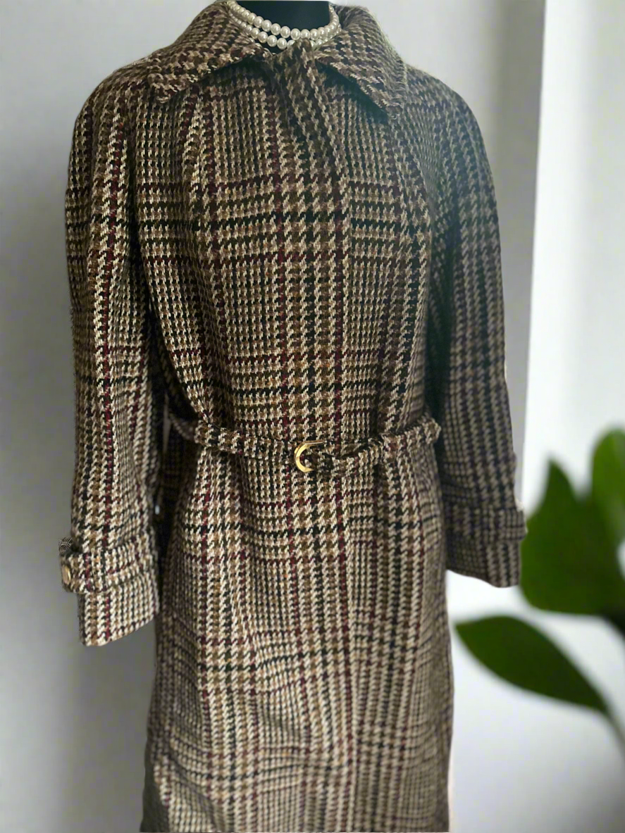 Ladies Aquascutum Long tweed coat with belt UK Size 12
