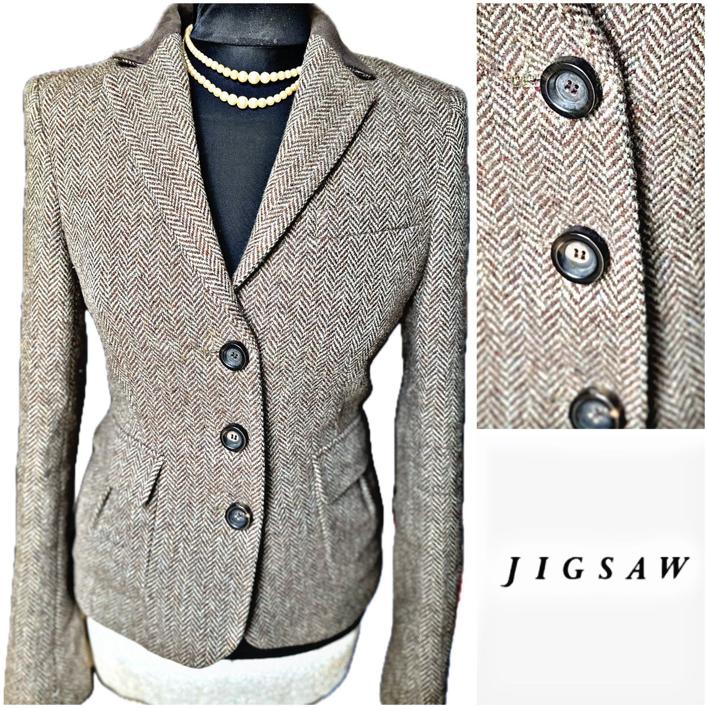 Women Jigsaw Tweed Jacket UK 10