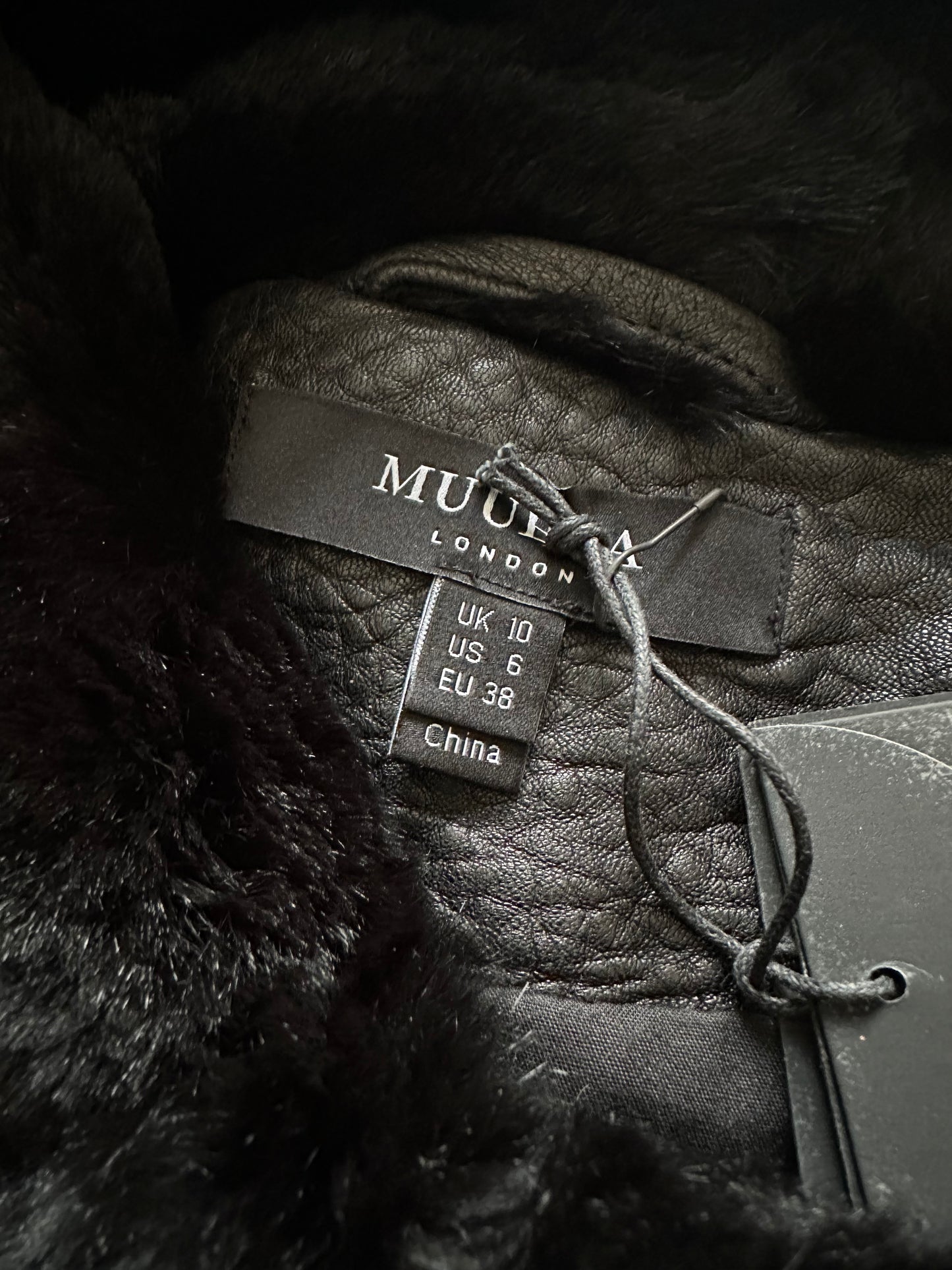 New Muubaa Ladies Black Fur Motorcycle Biker Jacket UK 10