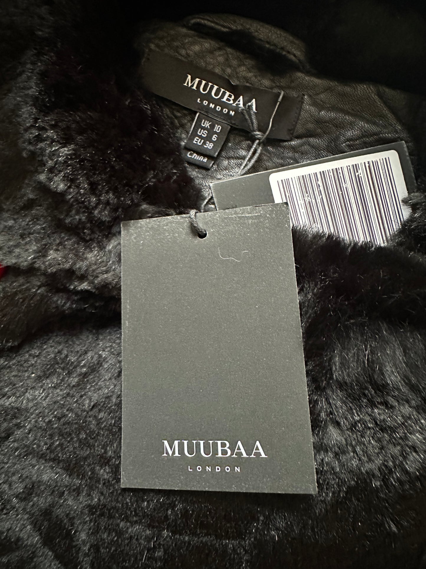 New Muubaa Ladies Black Fur Motorcycle Biker Jacket UK 10