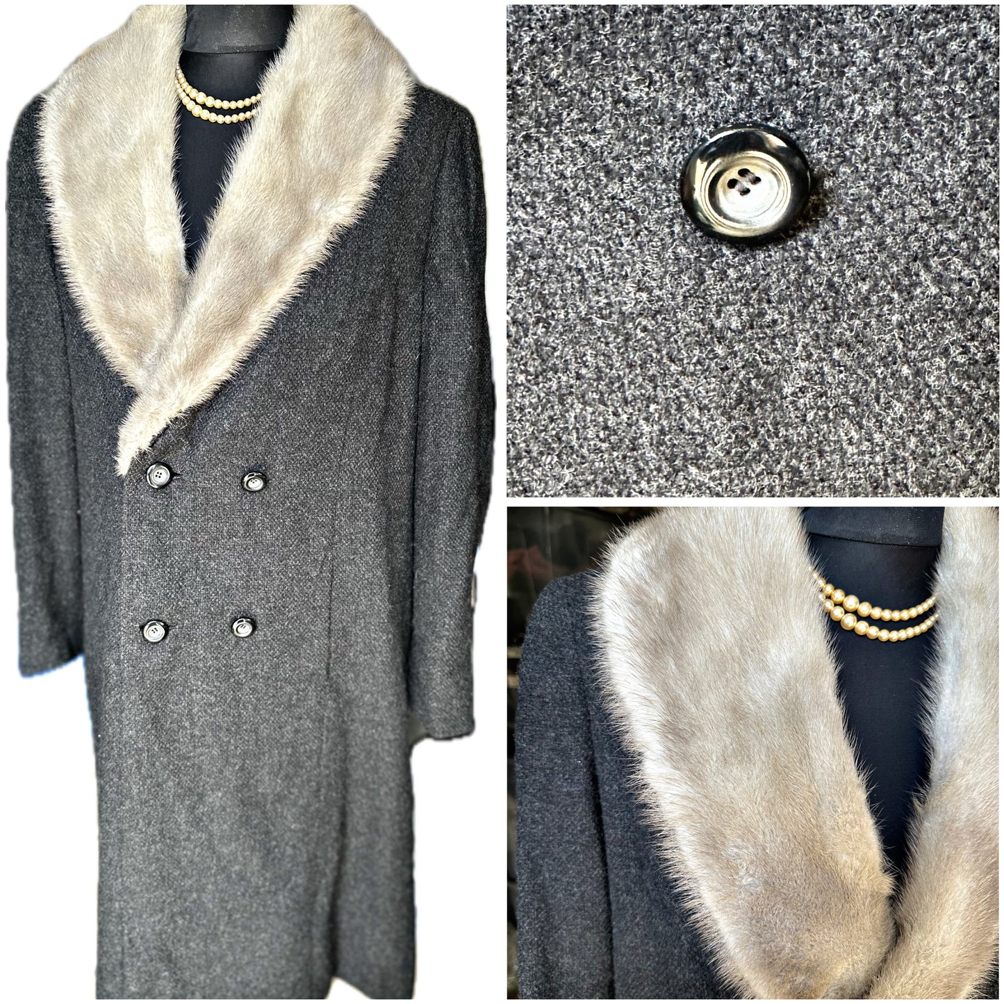 Women Vintage wool fur collar coat UK size 12
