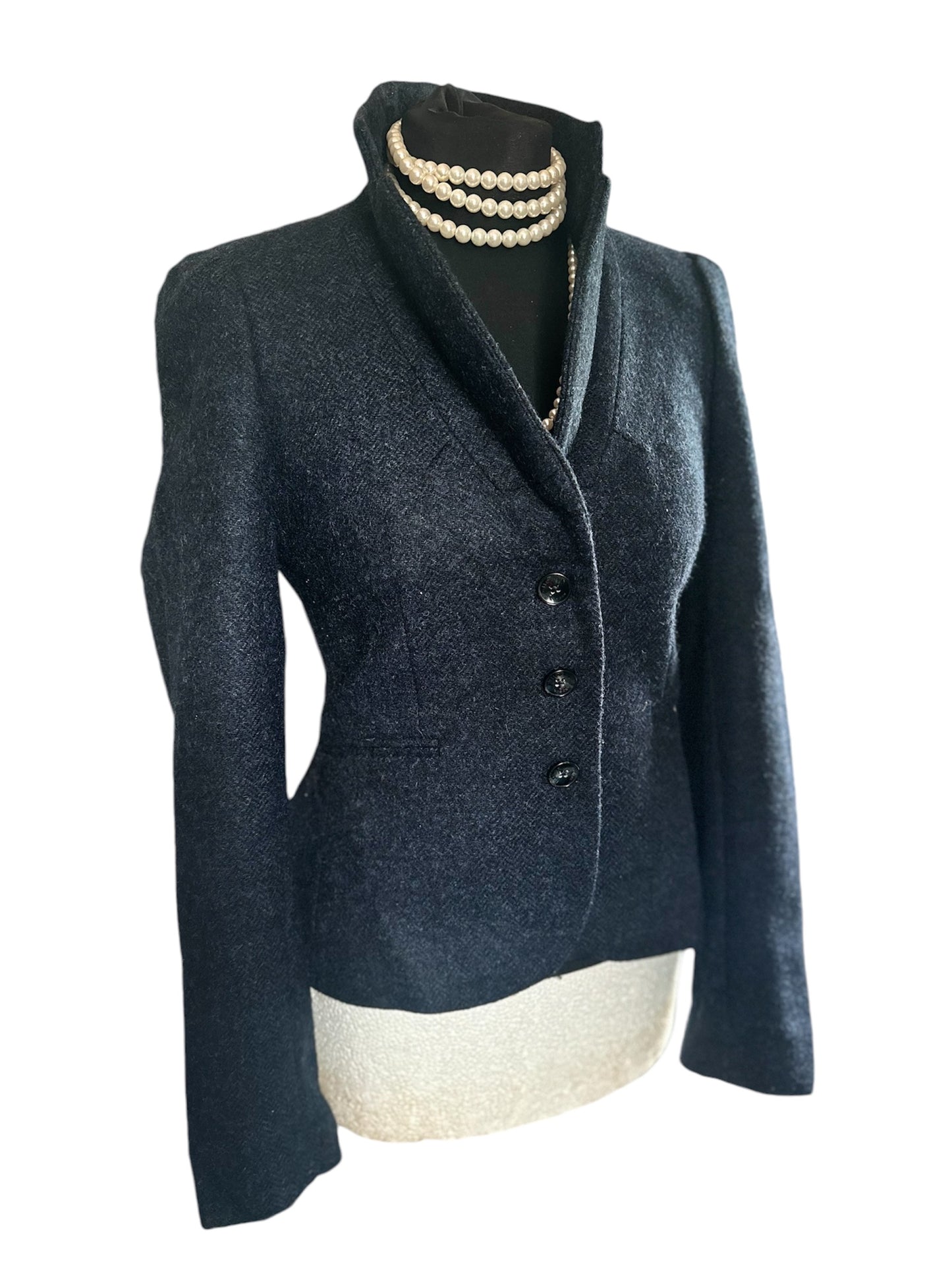 Ladies Hobbs fitted jacket 100% wool Tweed Navy Jacket