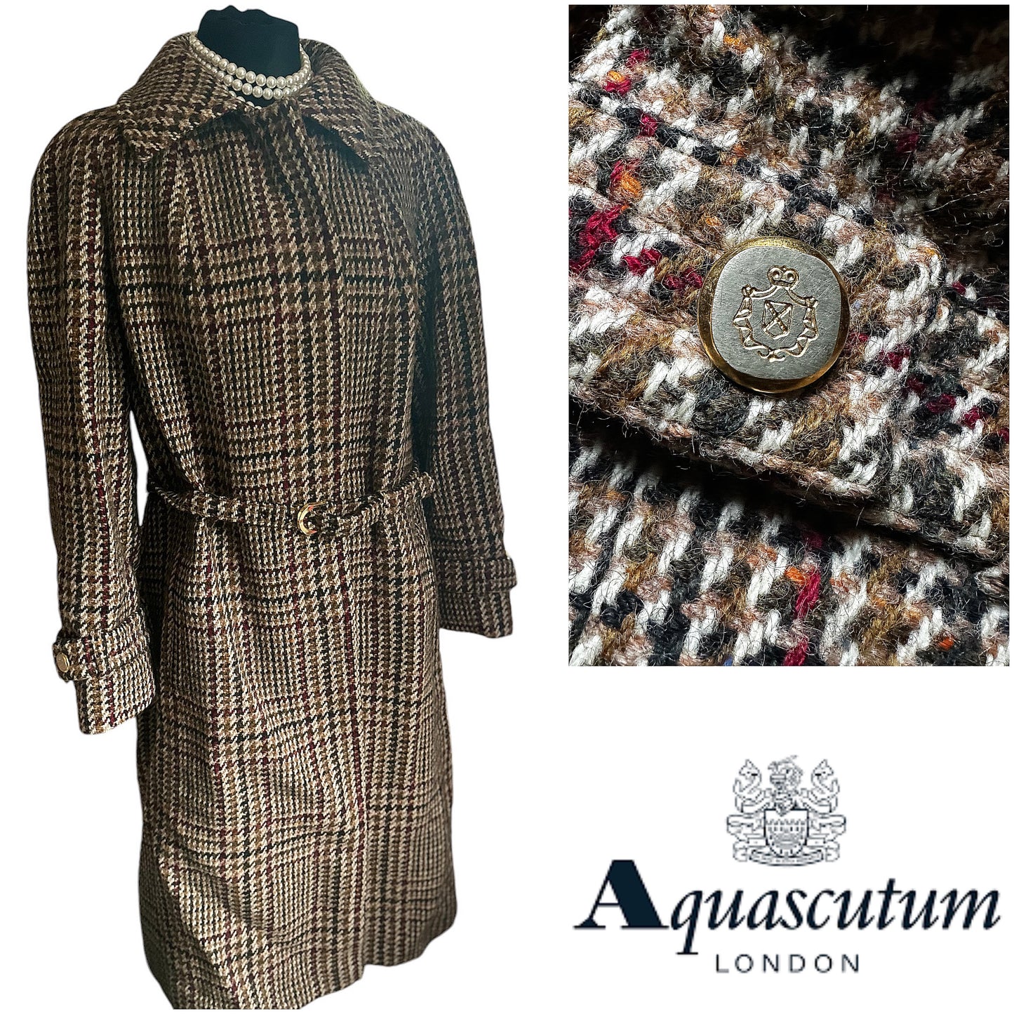 Ladies Aquascutum Long tweed coat with belt UK Size 12