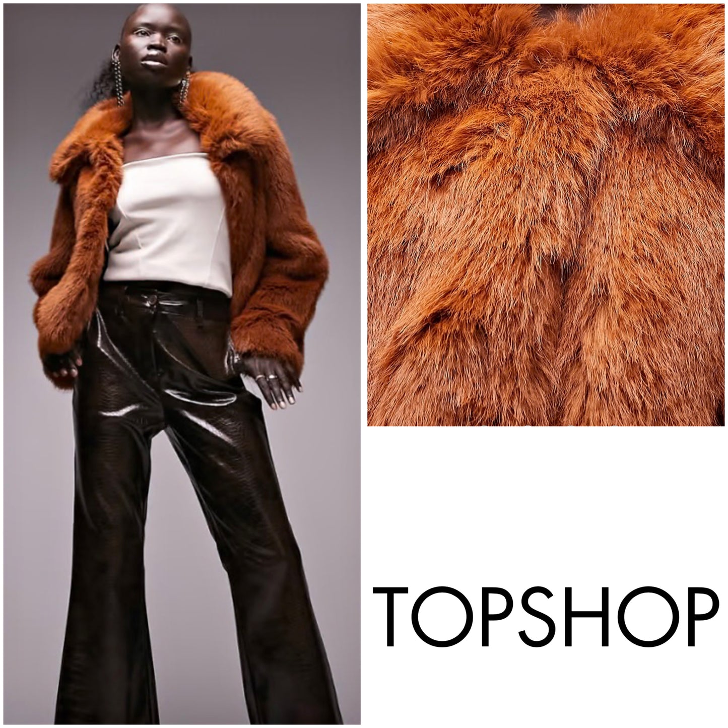Brand New TopShop Burnt Orange Faux Fur Coat