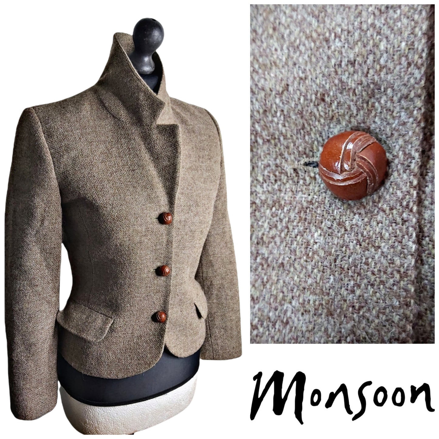 Monsoon vintage country jacket brown/camel tweed jacket UK size 8