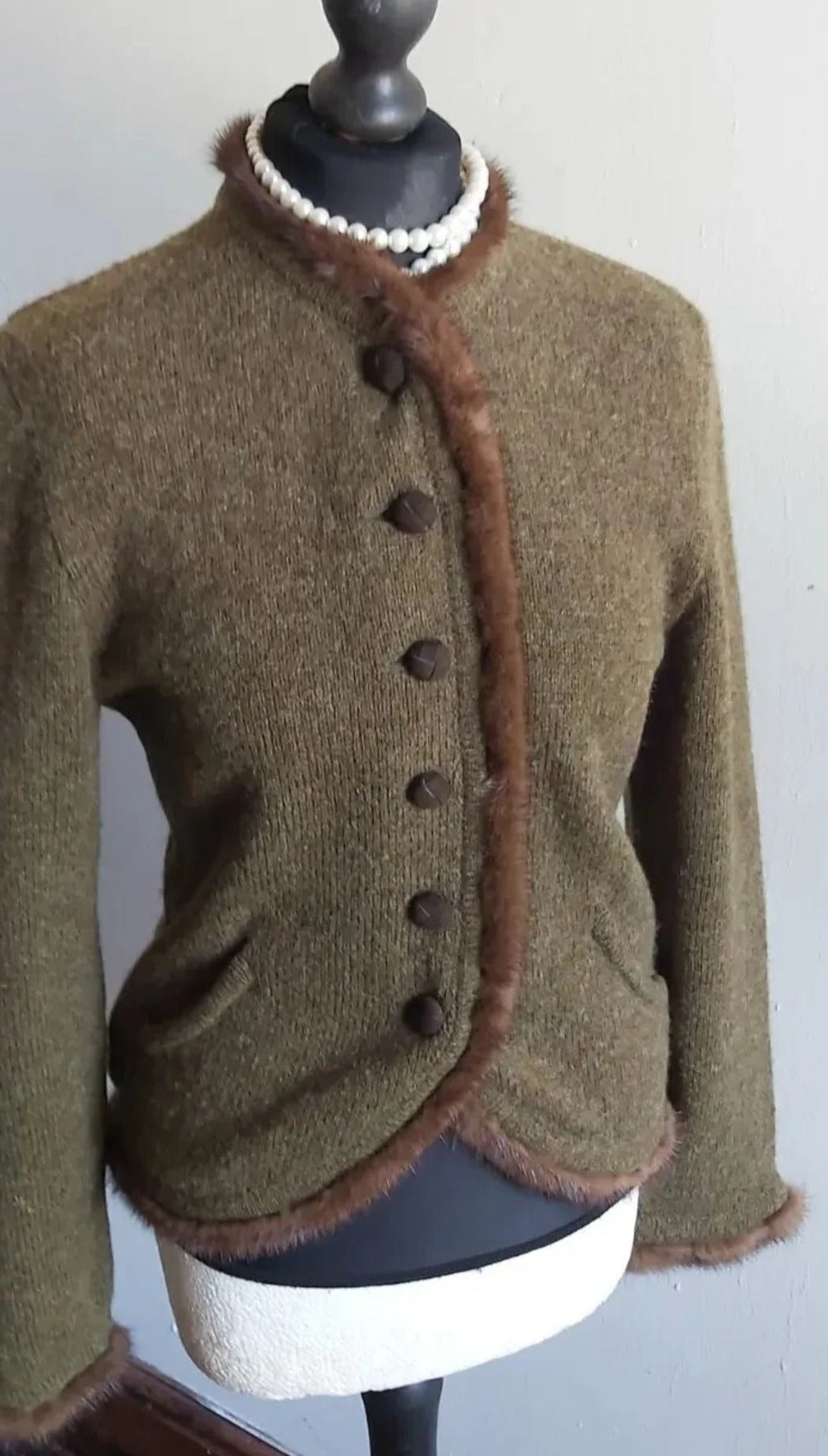 Ladies Mirabell Salzburg Vintage Wool Fur trim Cardigan Jacket UK 8/10.