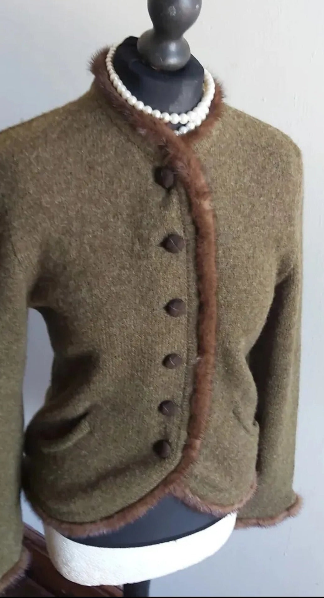 Ladies Mirabell Salzburg Vintage Wool Fur trim Cardigan Jacket UK 8/10.