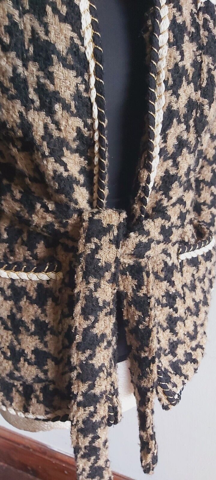 Vintage HOUNDSTOOTH LADIES TWEED Wrap Jacket Coat SIZE S