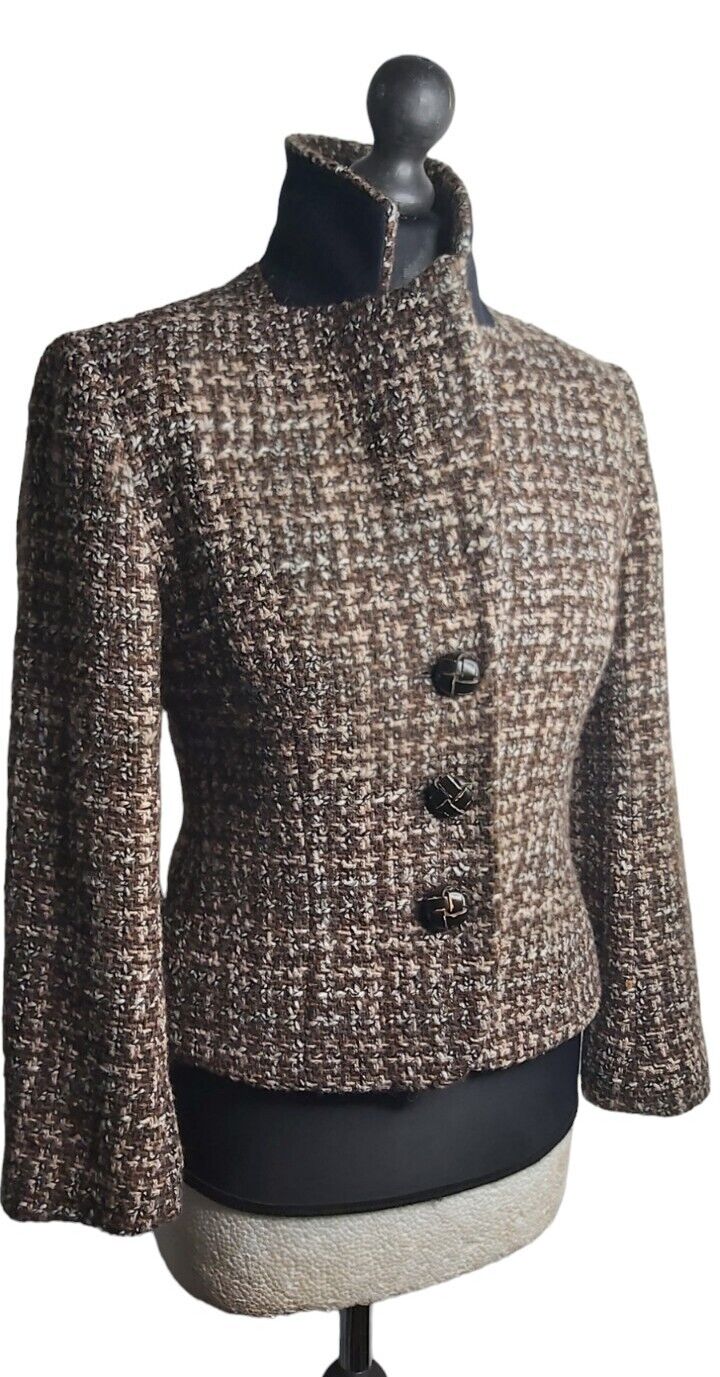 Hobbs Vintage Fitted Wool Tweed Boucle Blazer Jacket Size 14