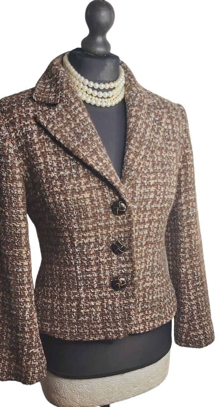 Hobbs Vintage Fitted Wool Tweed Boucle Blazer Jacket Size 14