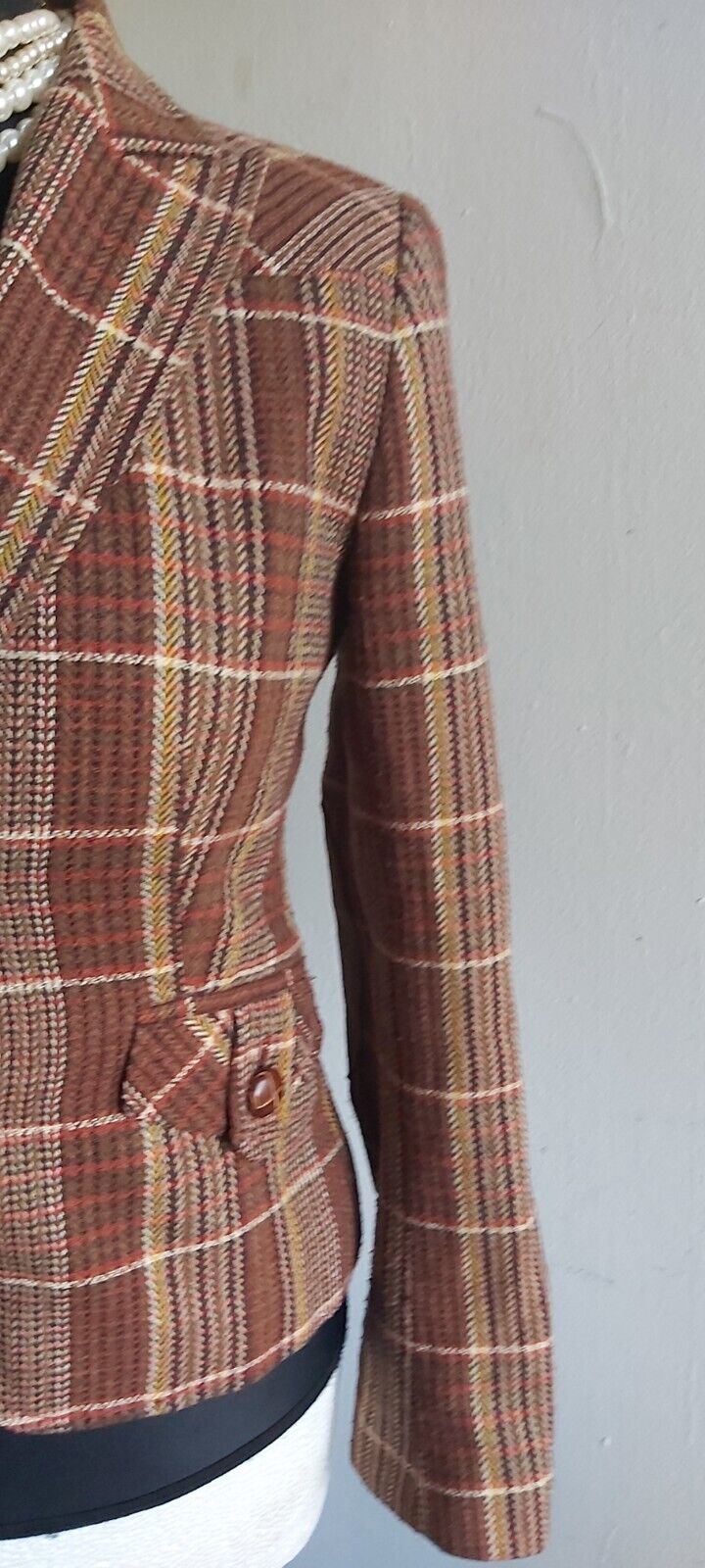 Ladies VINTAGE Tweed Check Short Length Jacket UK Size 8
