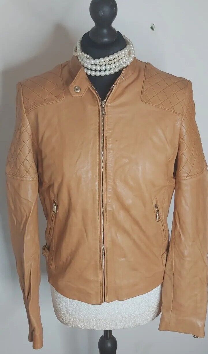 MASSIMO DUTTI - REAL LEATHER Jacket Tan Soft Size M