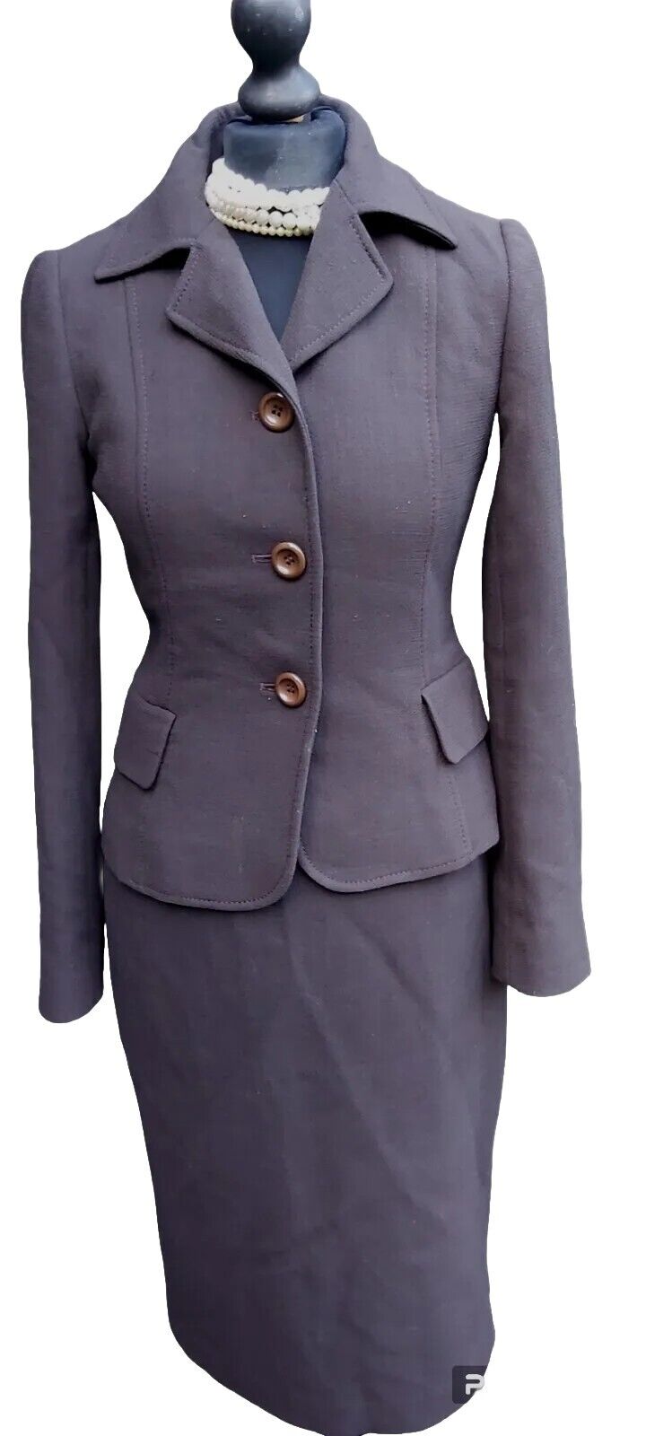 Hobbs 100% Wool Skirt Jacket Brown Suit UK Size 10