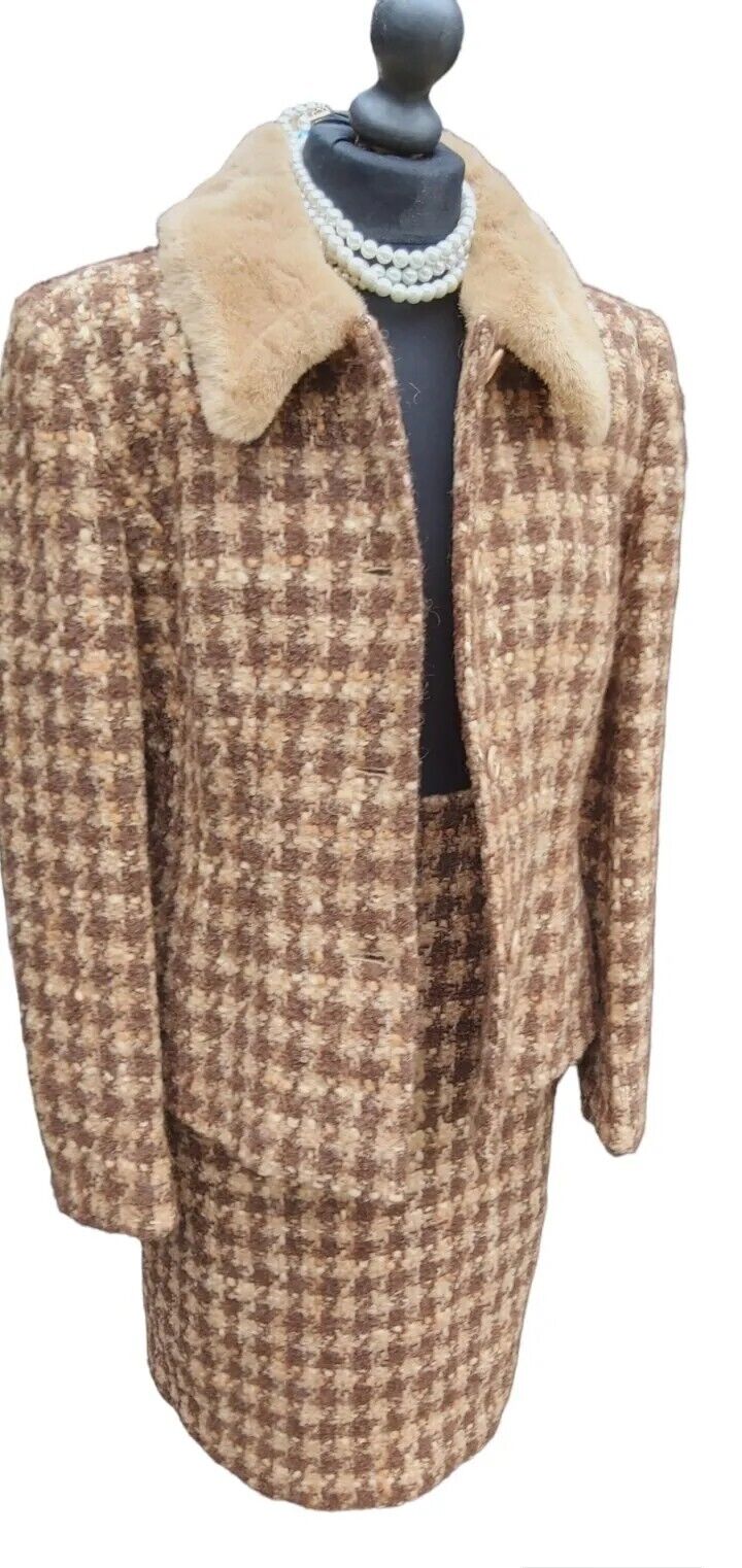 HOBBS wool Alpaca Mohair suit blazer jacket skirt Camel size UK 12