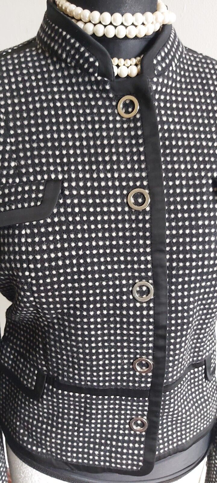 Jaeger Wool Tweed Ladies Womens Black And White Jacket 14