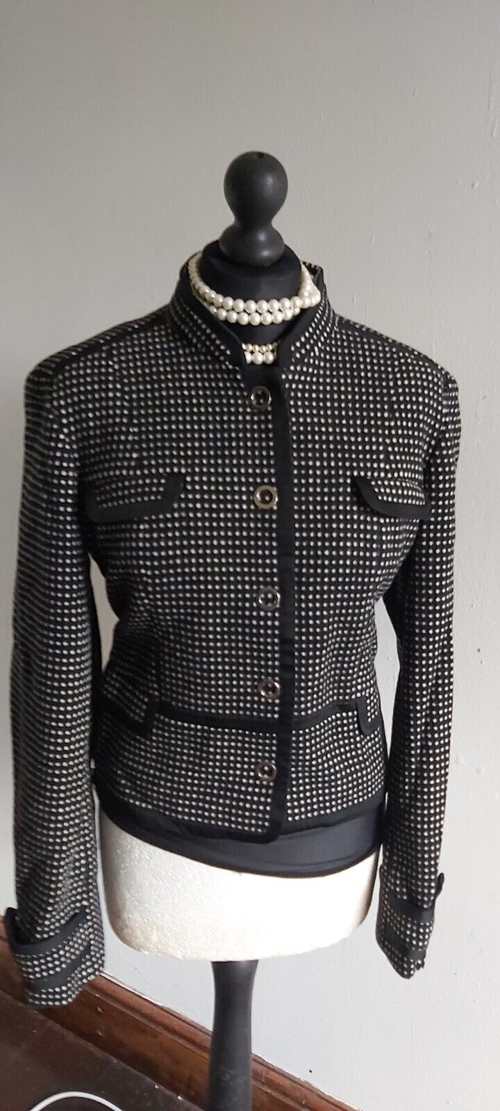Jaeger Wool Tweed Ladies Womens Black And White Jacket 14