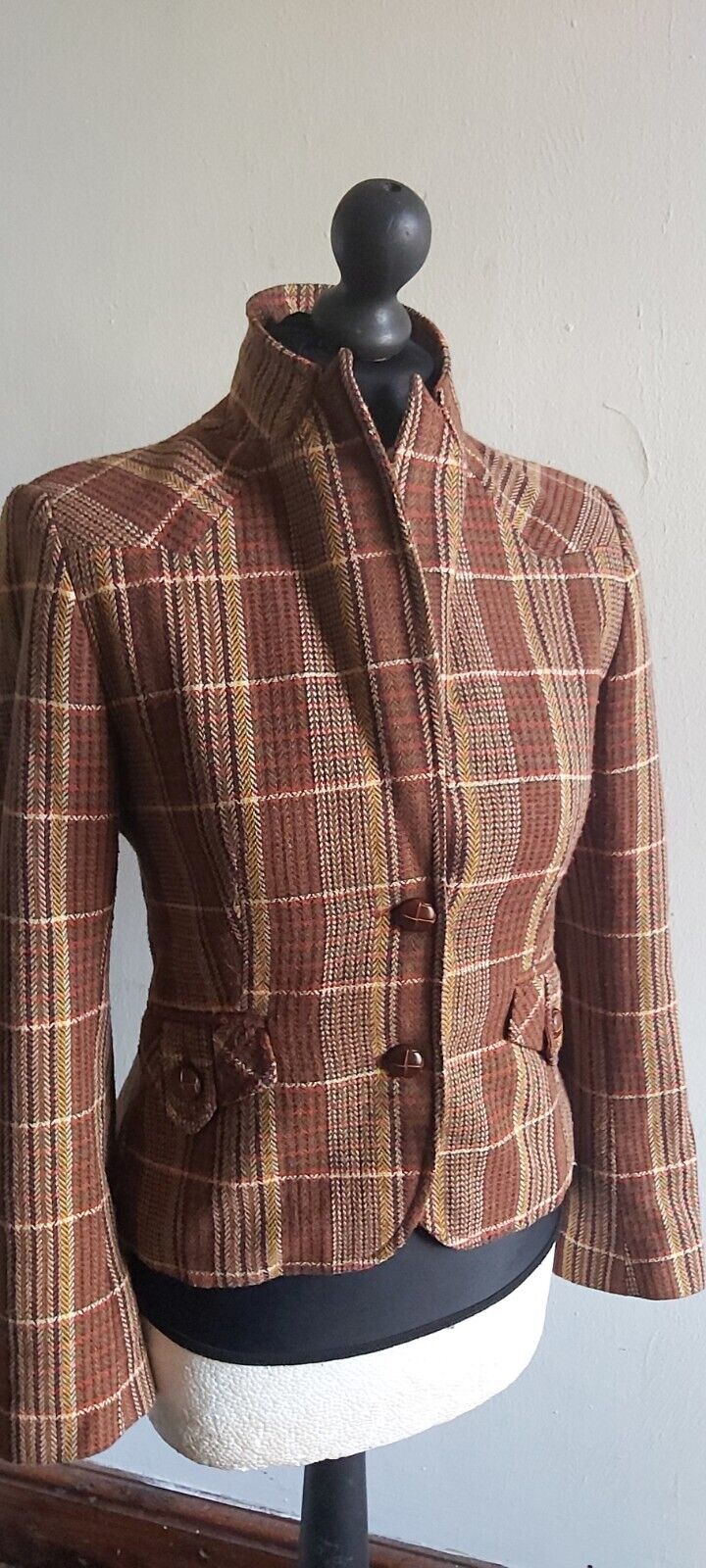 Ladies VINTAGE Tweed Check Short Length Jacket UK Size 8