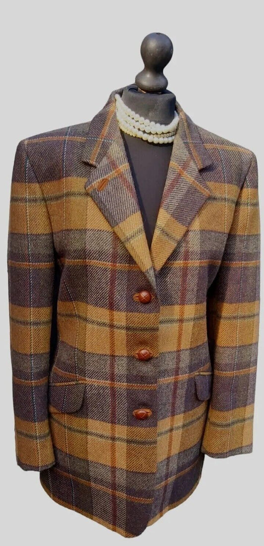 Womens Daks Signature Pure Tweed Wool Mohair Cashmere Checked Jacket UK Size 16