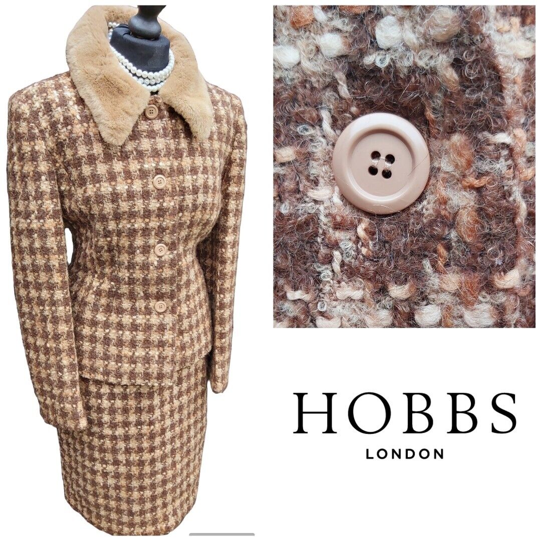 HOBBS wool Alpaca Mohair suit blazer jacket skirt Camel size UK 12